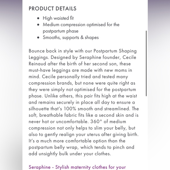 Seraphine postpartum shaping leggings size s nwt black - Picture 7 of 11